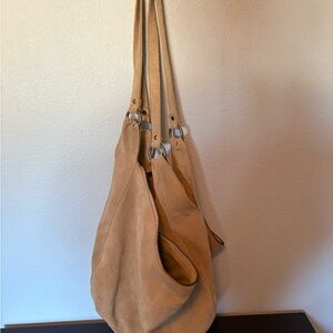Free People Roma Tan Suede Tote Bag with Relaxed Silhouette